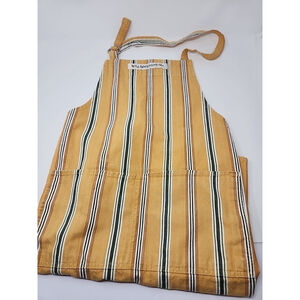 Williams Sonoma Yellow Striped D-Ring Full Chef Apron Pockets Baker Cotton USA
